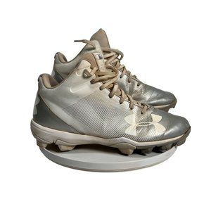 Under Armour Mens 8.5 Leadoff Mid RM 1297315-100‎ Baseball Cleats White Silver
